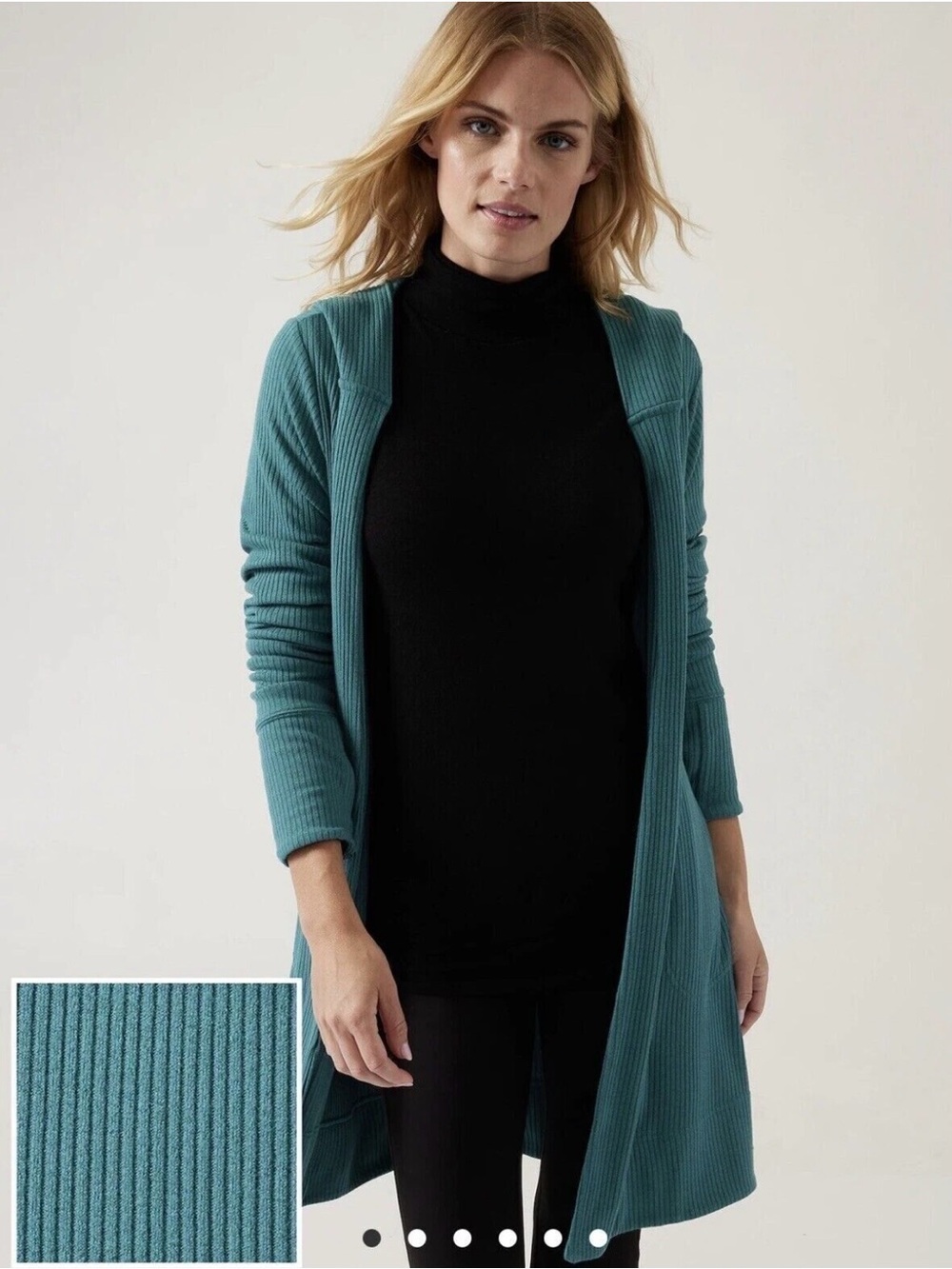 Athleta Harmony Pose Wrap Size Medium Green Hooded Rib Knit Lightweight